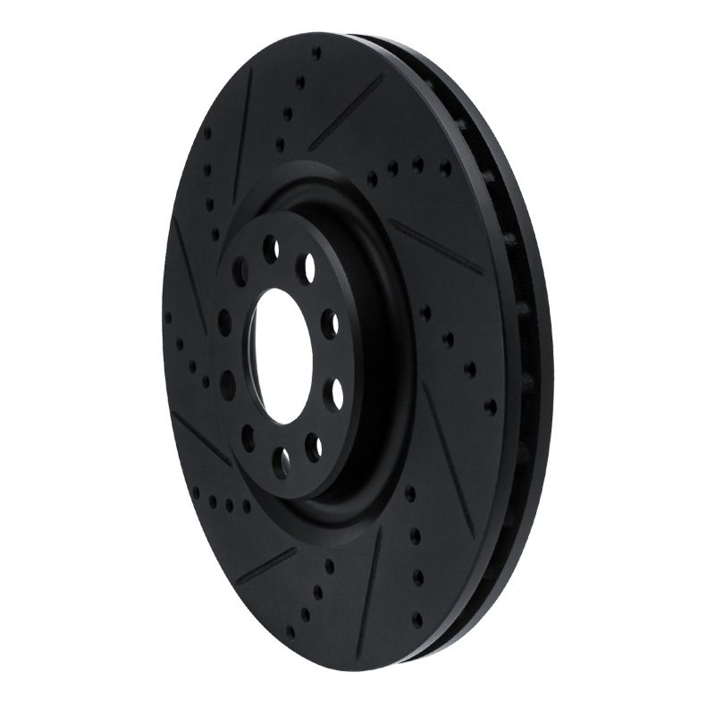 Picture of R1 2017-2025 Alfa Romeo Stelvio Front Left Drilled & Slotted Black Brake Rotor