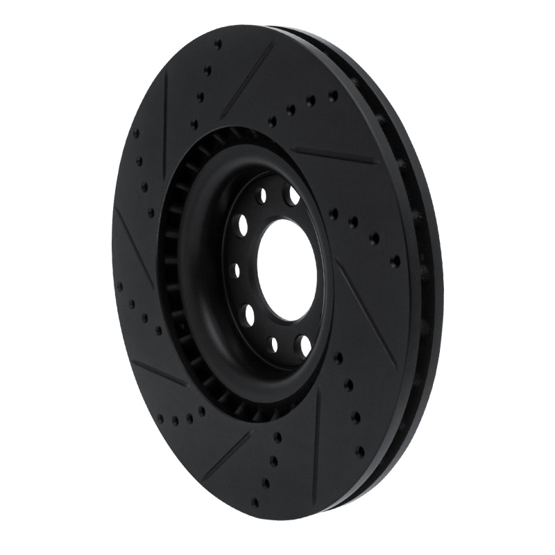 Picture of R1 2017-2025 Alfa Romeo Stelvio Front Right Drilled & Slotted Black Brake Rotor