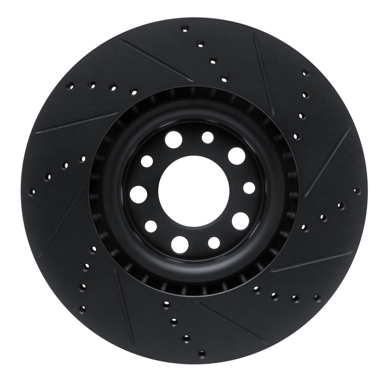 Picture of R1 2017-2025 Alfa Romeo Stelvio Front Left Drilled & Slotted Black Brake Rotor