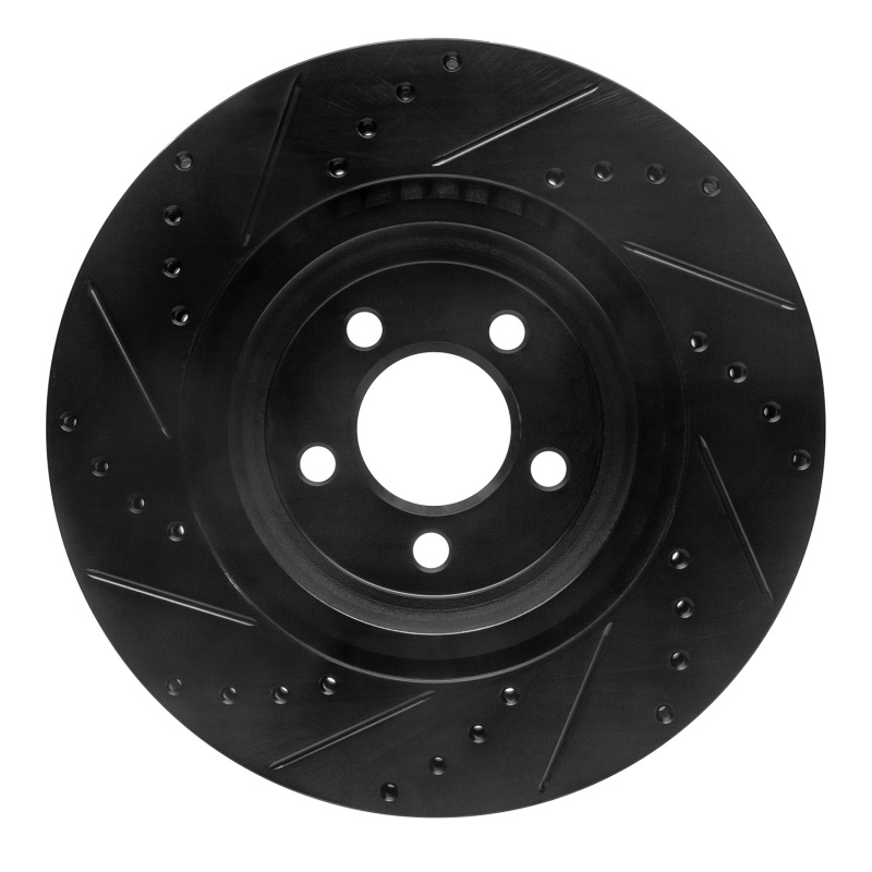 Picture of R1 09-23 Dodge Challenger Front Right Drilled & Slotted Black Brake Rotor