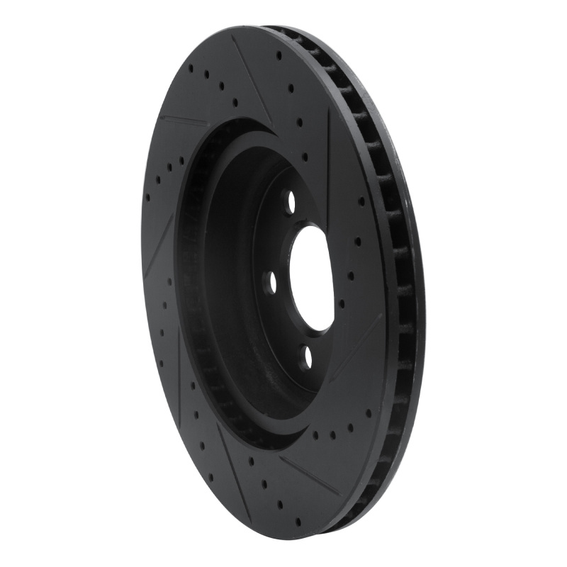 Picture of R1 09-23 Dodge Challenger Front Left Drilled & Slotted Black Brake Rotor