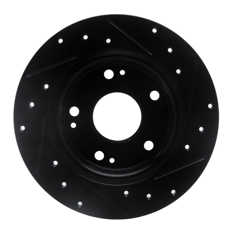 Picture of R1 2016-2025 Honda Civic Coupe Rear Left Drilled & Slotted Black Brake Rotor