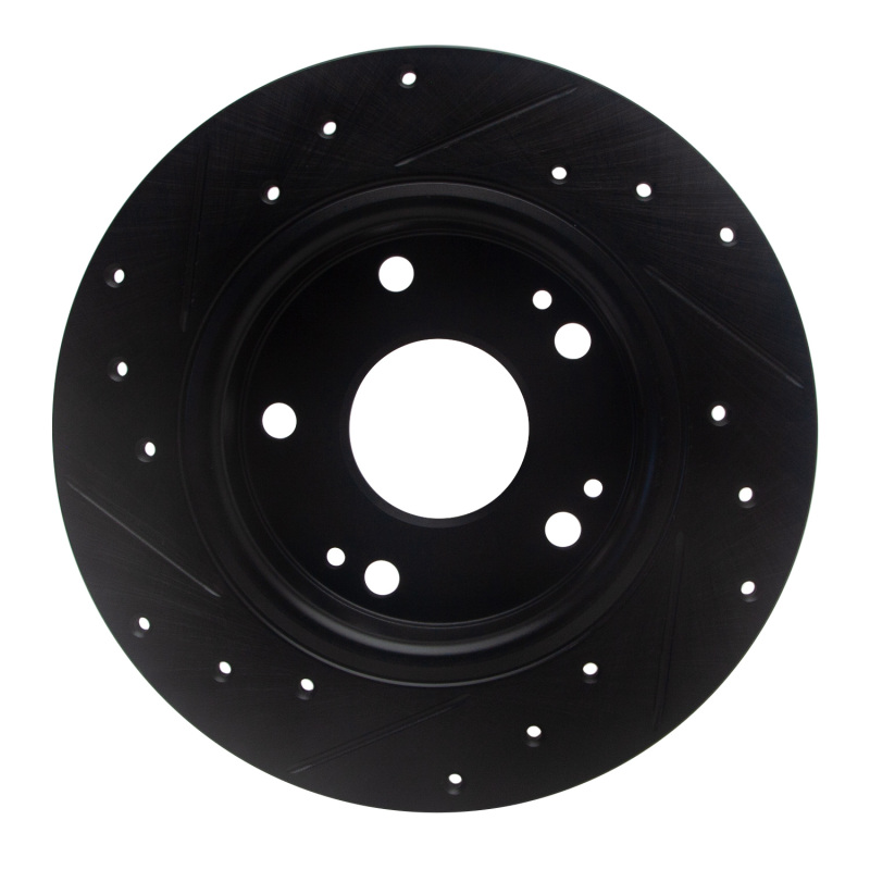 Picture of R1 2016-2025 Honda Civic Hatchback Rear Right Drilled & Slotted Black Brake Rotor