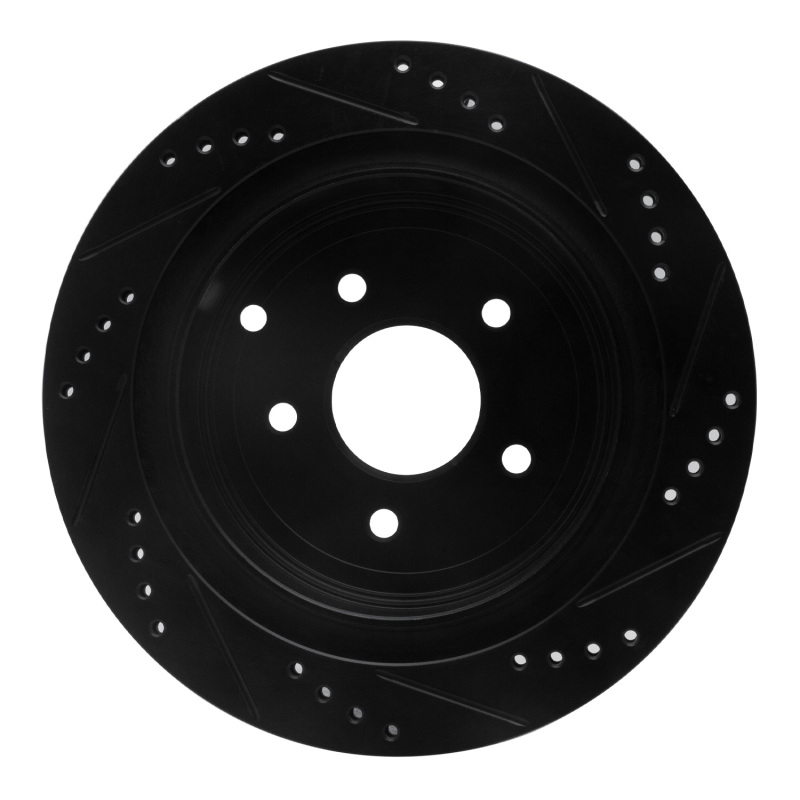 Picture of R1 2003-2024 Infiniti M37 Rear Left Drilled & Slotted Black Brake Rotor