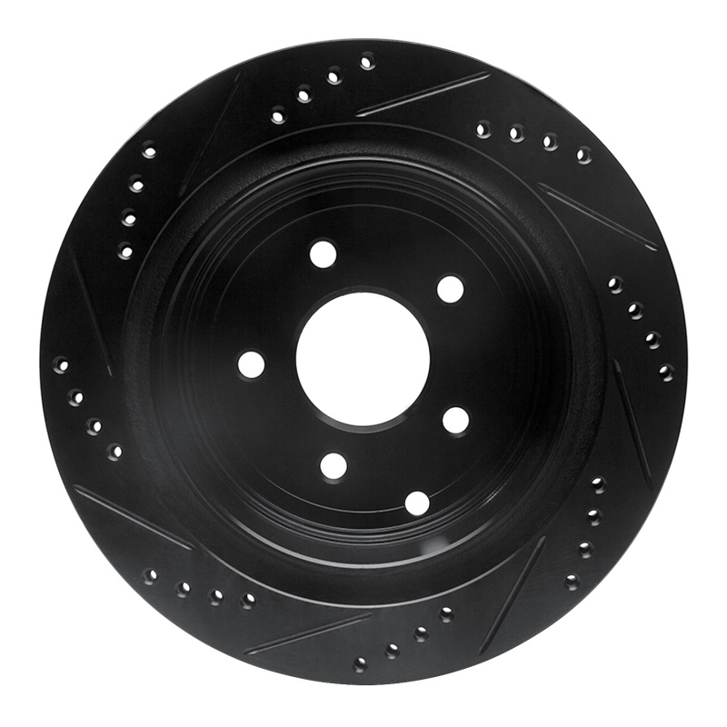 Picture of R1 2003-2024 Infiniti FX37 Rear Right Drilled & Slotted Black Brake Rotor