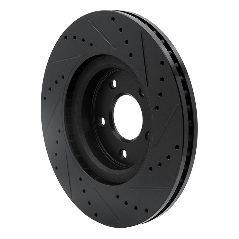 Picture of R1 2013-2025 Infiniti Q50 Front Left Drilled & Slotted Black Brake Rotor