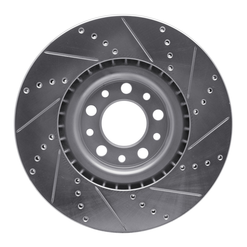 Picture of R1 2017-2025 Alfa Romeo Stelvio Front Left Drilled & Slotted Silver Brake Rotor