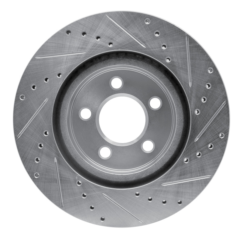 Picture of R1 09-23 Dodge Challenger Front Left Drilled & Slotted Silver Brake Rotor