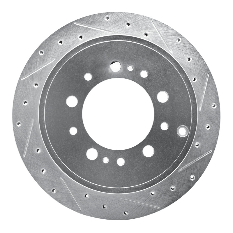 Picture of R1 17-21 Toyota Land Cruiser Rear Right Drilled & Slotted Silver Brake Rotor