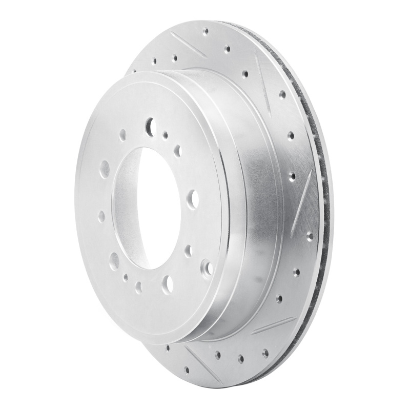 Picture of R1 17-21 Toyota Land Cruiser Rear Right Drilled & Slotted Silver Brake Rotor