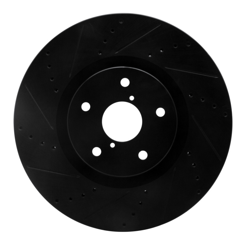 Picture of R1 05-17 Subaru WRX STI Front Left Drilled & Slotted Black Brake Rotor