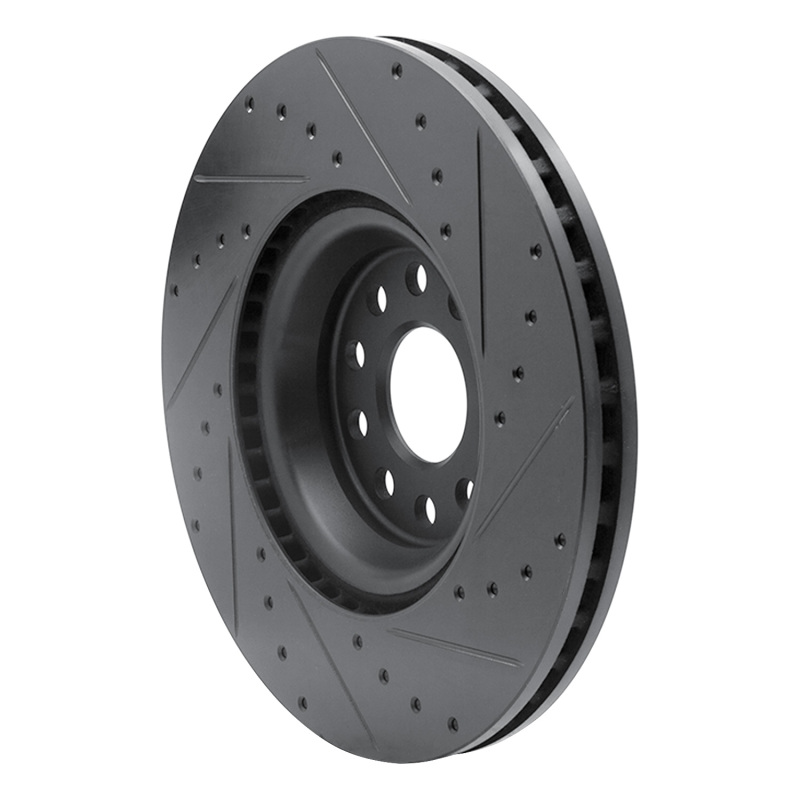 Picture of R1 2022+ Volkswagen GTI Mk 8 Front Left Drilled & Slotted Black Brake Rotor
