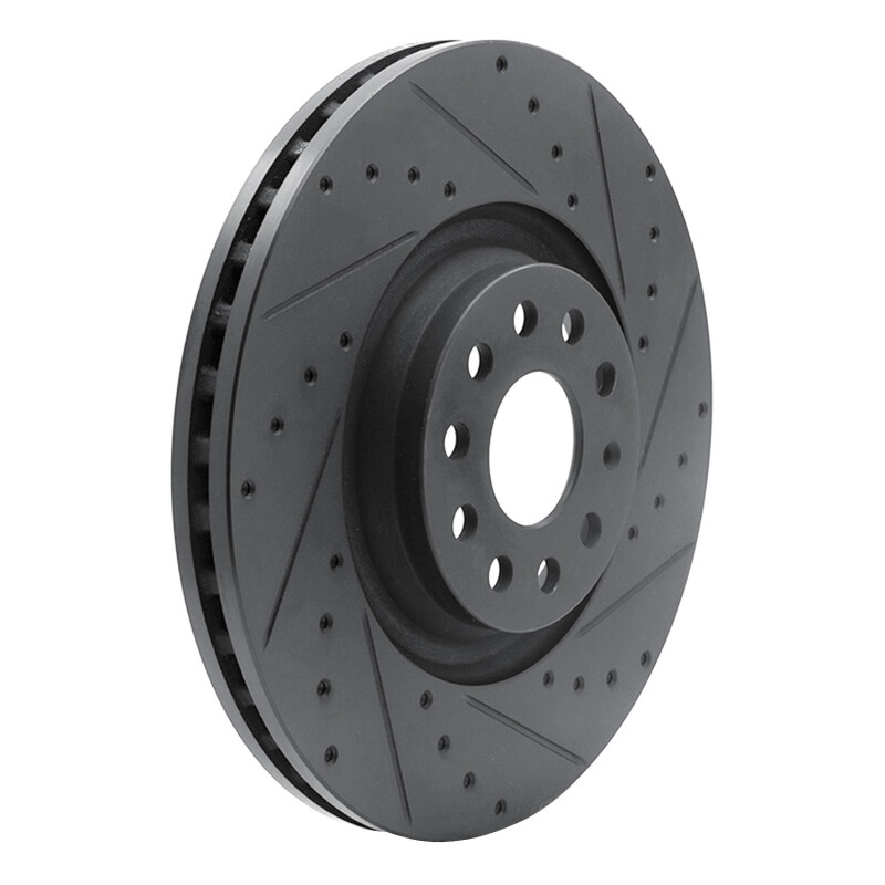 Picture of R1 2022+ Volkswagen GTI Mk 8 Front Right Drilled & Slotted Black Brake Rotor