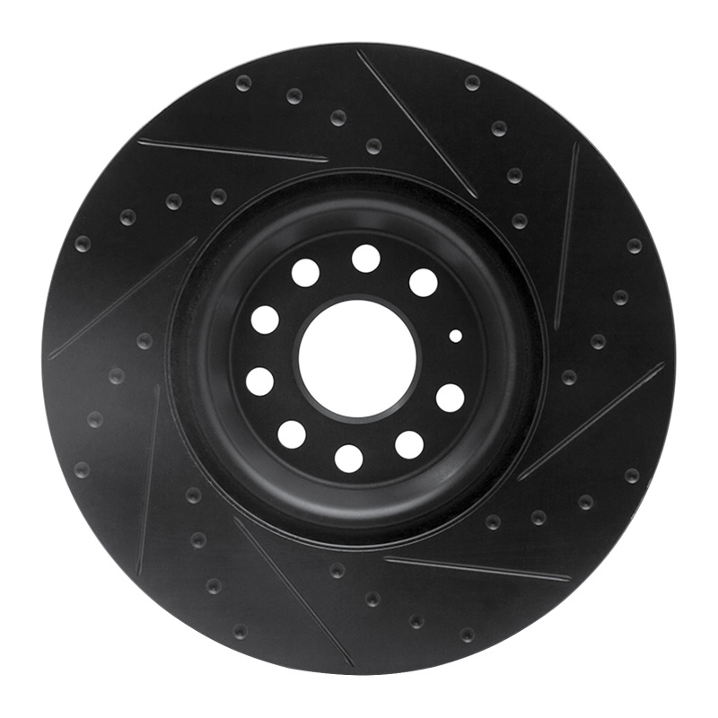 Picture of R1 2022+ Volkswagen GTI Mk 8 Front Left Drilled & Slotted Black Brake Rotor