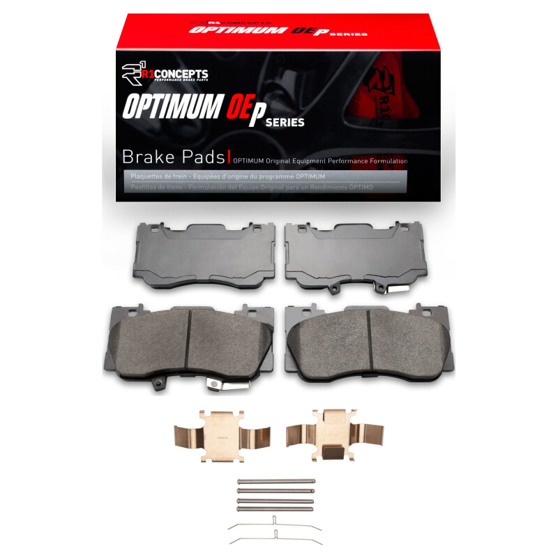 Picture of R1 15-23 Ford Mustang Front Optimum OE Pads & Hardware Kit