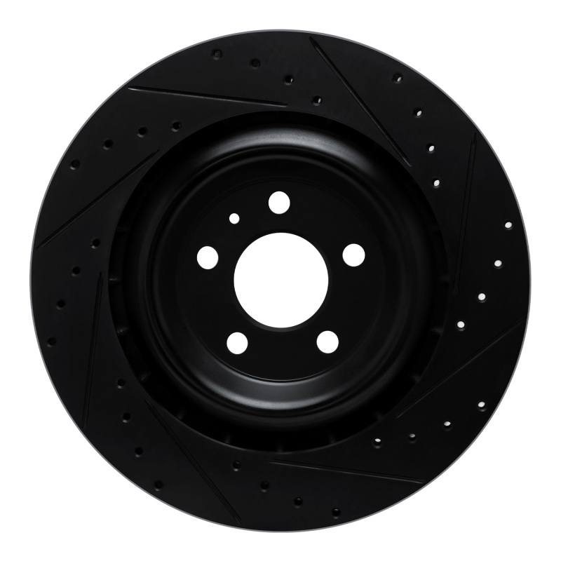 Picture of R1 15-18 Porsche Macan Rear Left Drilled & Slotted Black Brake Rotor