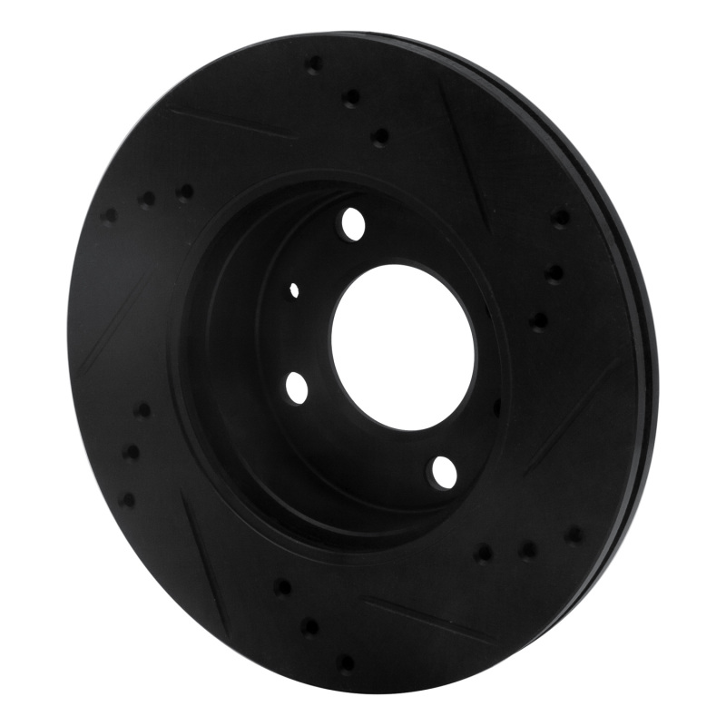 Picture of R1 00-02 Hyundai Accent Front Left Drilled & Slotted Black Brake Rotor