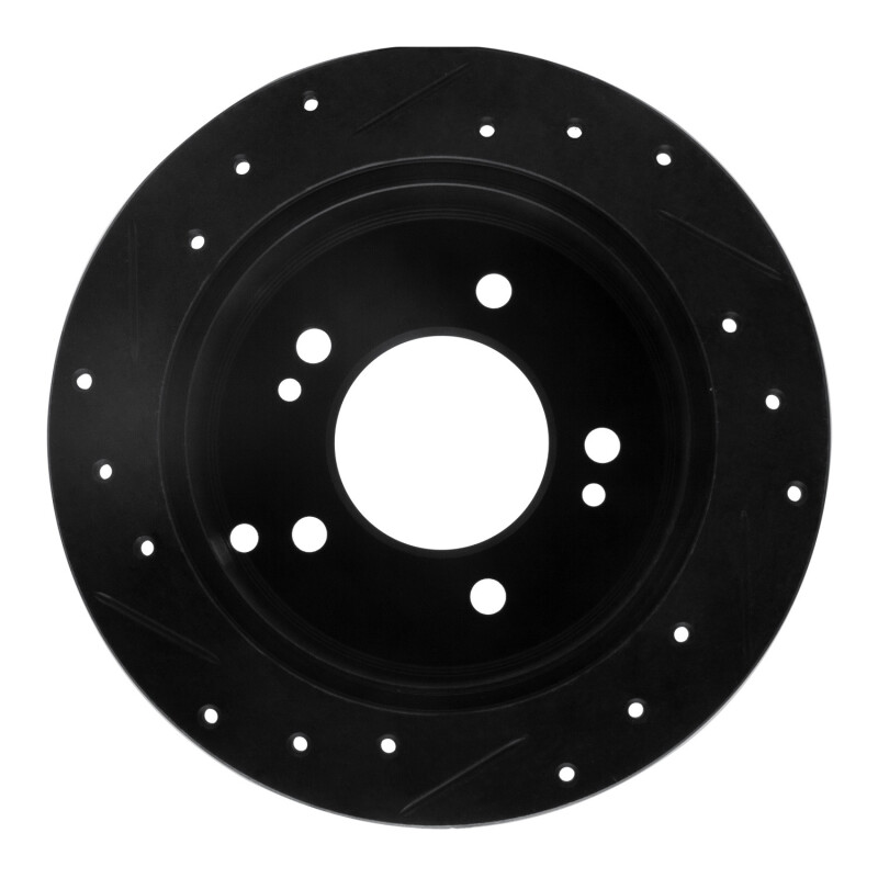 Picture of R1 01-10 Hyundai Tucson Rear Right Drilled & Slotted Black Brake Rotor