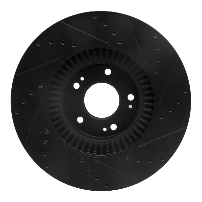 Picture of R1 09-14 Hyundai Genesis Sedan Front Left Drilled & Slotted Black Brake Rotor