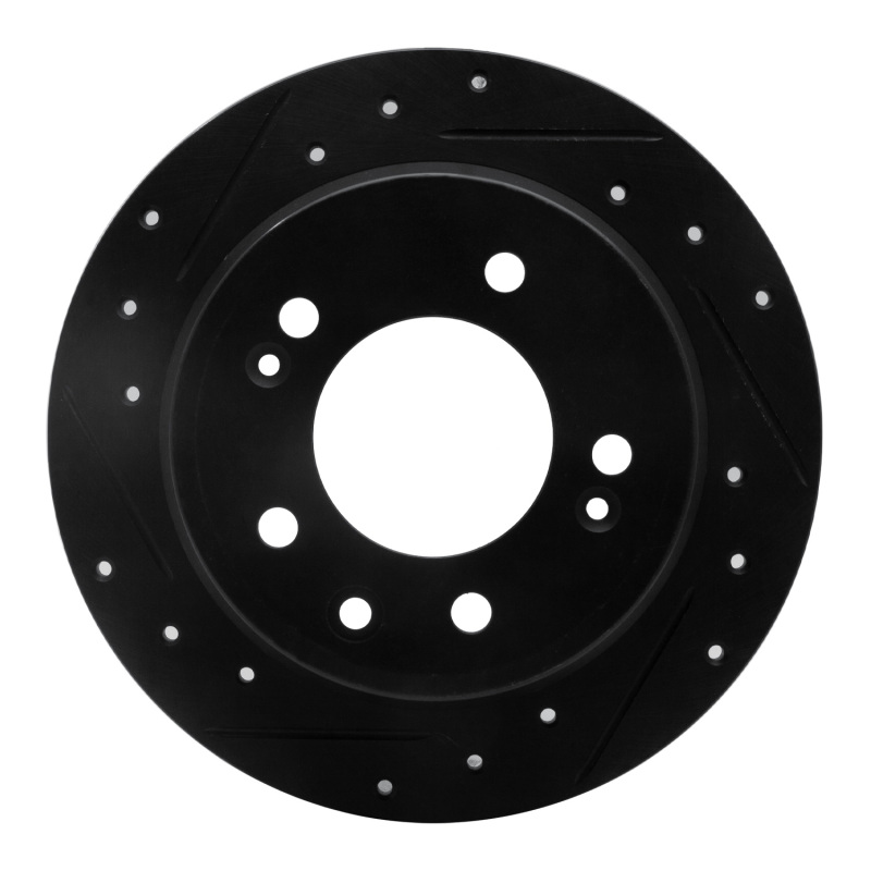 Picture of R1 09-16 Hyundai Tucson Rear Left Drilled & Slotted Black Brake Rotor