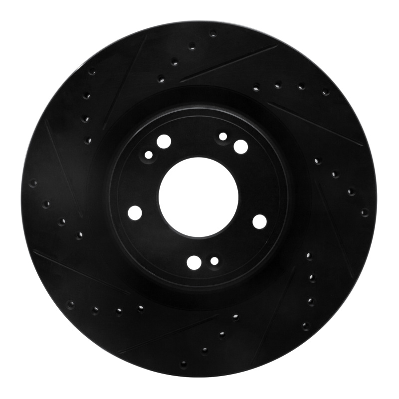 Picture of R1 09-11 Hyundai Genesis Sedan Front Left Drilled & Slotted Black Brake Rotor