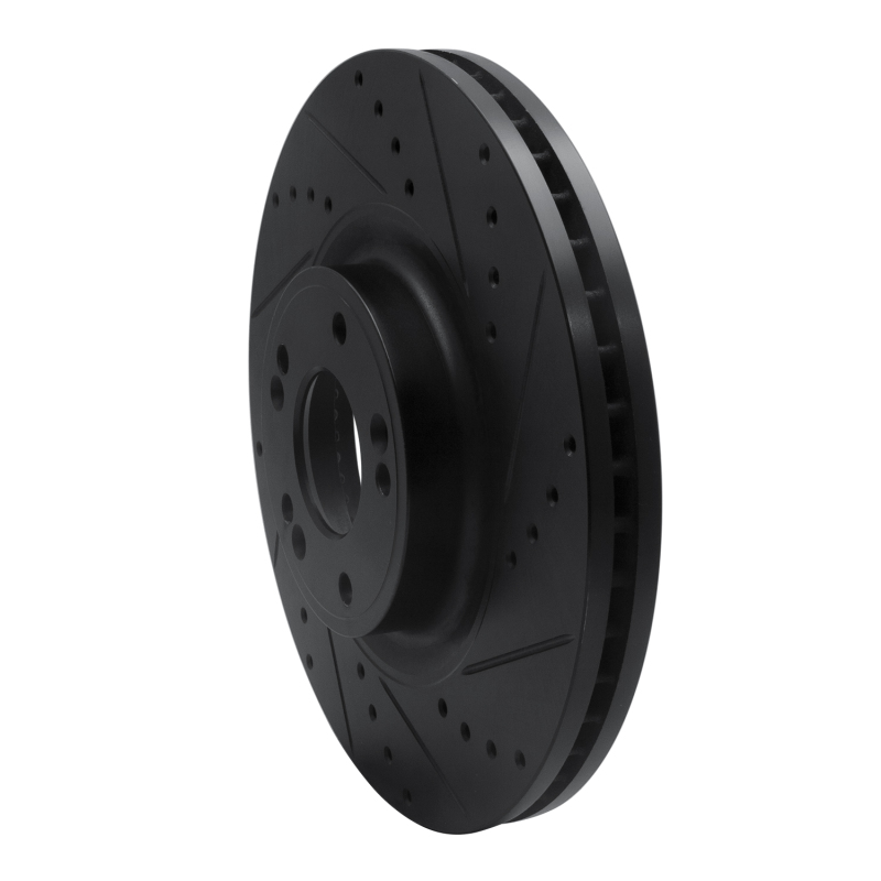 Picture of R1 09-14 Hyundai Genesis Sedan Front Right Drilled & Slotted Black Brake Rotor