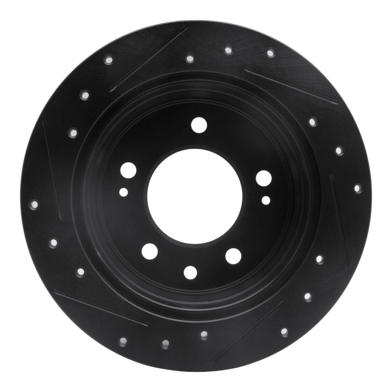 Picture of R1 09-16 Hyundai Tucson Rear Right Drilled & Slotted Black Brake Rotor