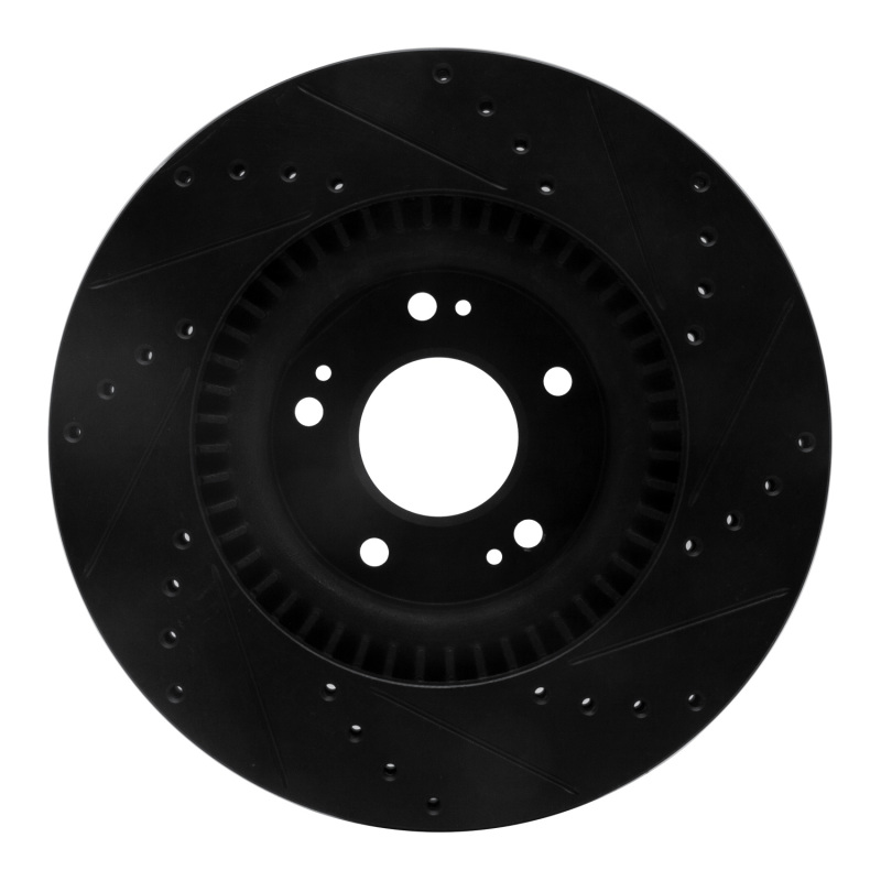 Picture of R1 09-11 Hyundai Genesis Sedan Front Left Drilled & Slotted Black Brake Rotor