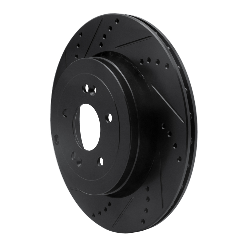 Picture of R1 10-16 Hyundai Genesis Coupe Rear Left Drilled & Slotted Black Brake Rotor