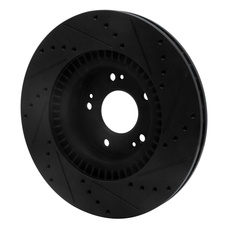 Picture of R1 09-11 Hyundai Genesis Sedan Front Left Drilled & Slotted Black Brake Rotor