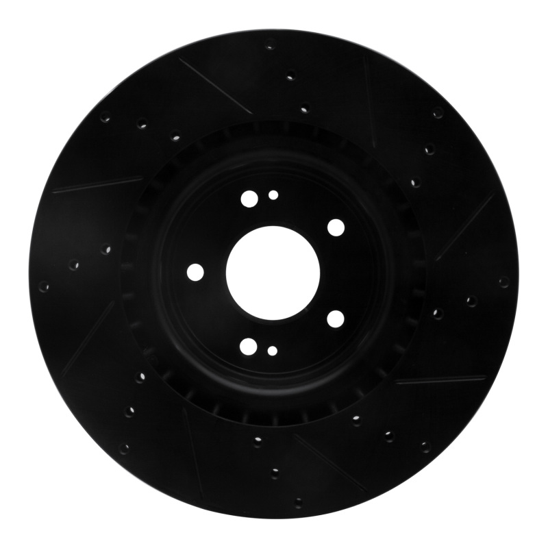 Picture of R1 10-16 Hyundai Genesis Coupe Front Left Drilled & Slotted Black Brake Rotor