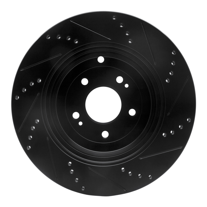 Picture of R1 10-16 Hyundai Genesis Coupe Rear Left Drilled & Slotted Black Brake Rotor