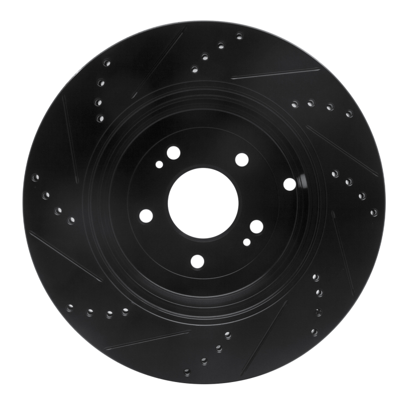 Picture of R1 10-16 Hyundai Genesis Coupe Rear Right Drilled & Slotted Black Brake Rotor