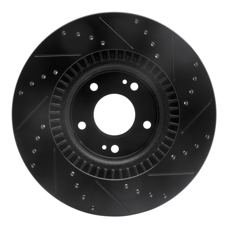 Picture of R1 10-16 Hyundai Genesis Coupe Front Left Drilled & Slotted Black Brake Rotor
