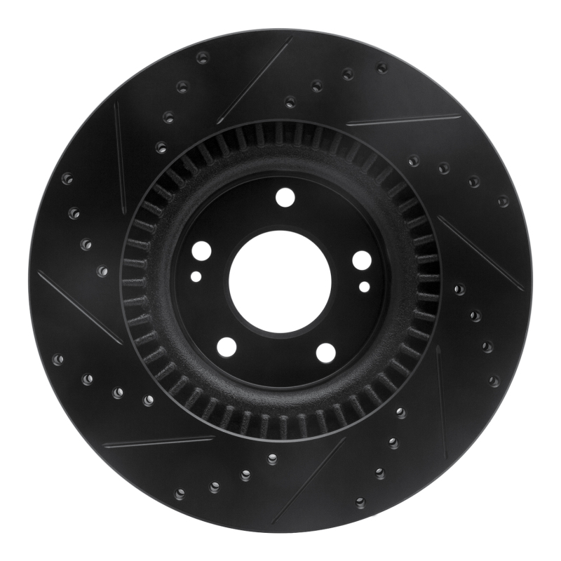 Picture of R1 10-16 Hyundai Genesis Coupe Front Right Drilled & Slotted Black Brake Rotor