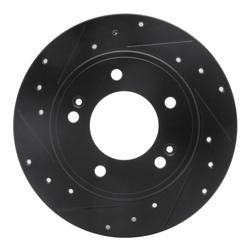 Picture of R1 11-25 Hyundai Kona Rear Left Drilled & Slotted Black Brake Rotor
