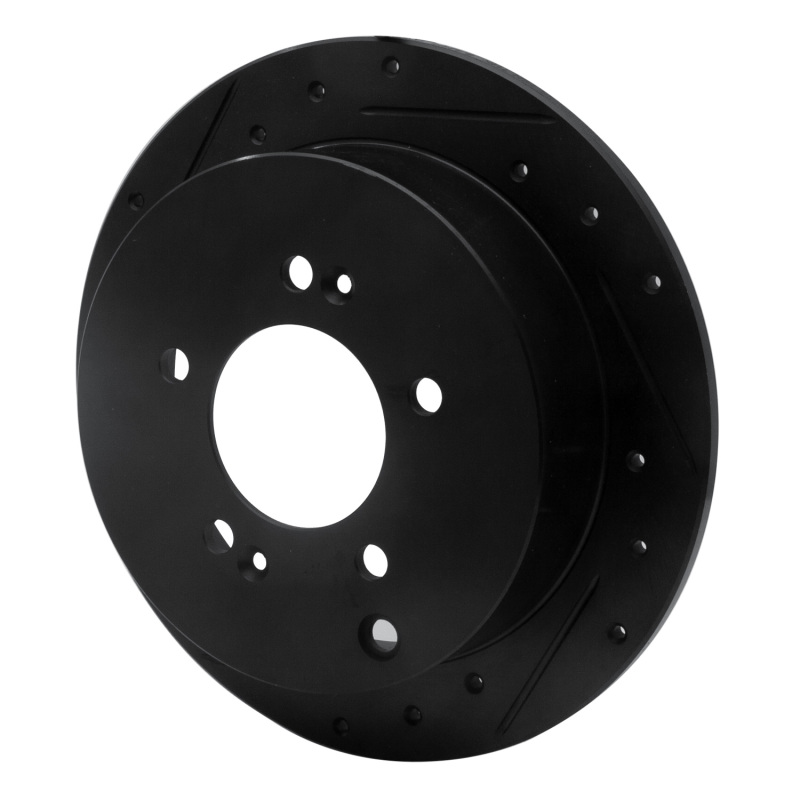 Picture of R1 01-16 Hyundai Santa Fe Rear Left Drilled & Slotted Black Brake Rotor