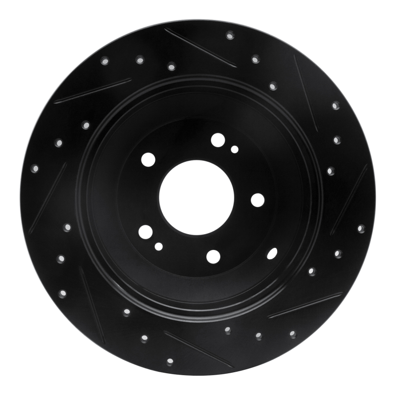 Picture of R1 10-21 Hyundai Santa Fe Rear Left Drilled & Slotted Black Brake Rotor