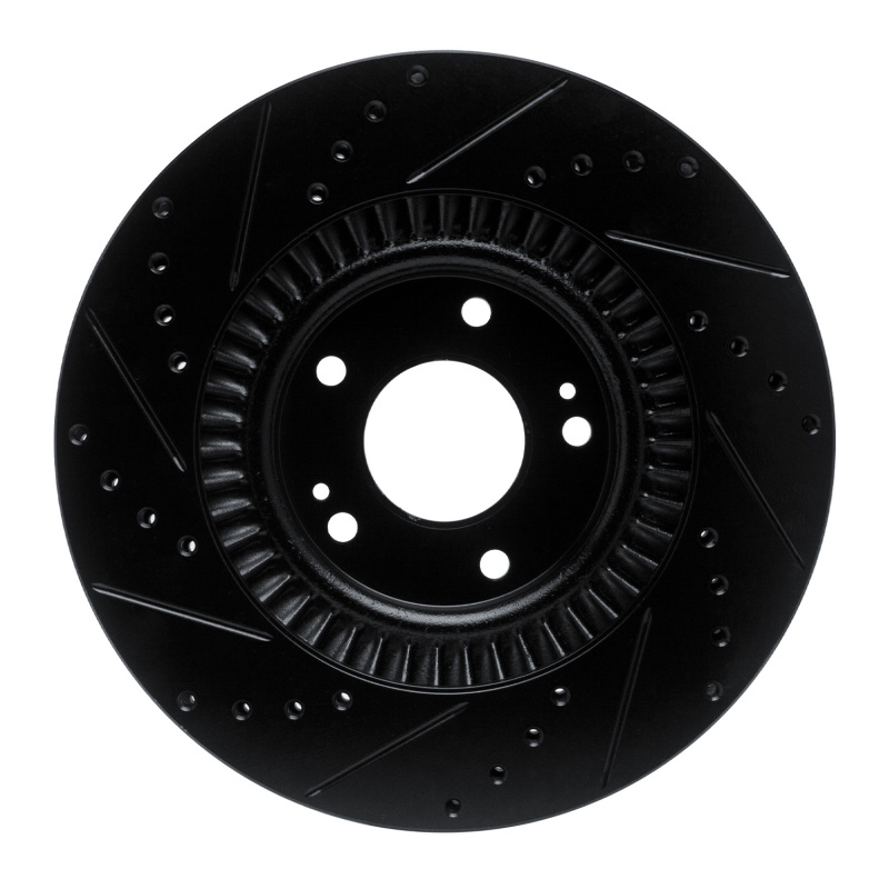 Picture of R1 13-20 Hyundai Santa Fe XL Front Right Drilled & Slotted Black Brake Rotor
