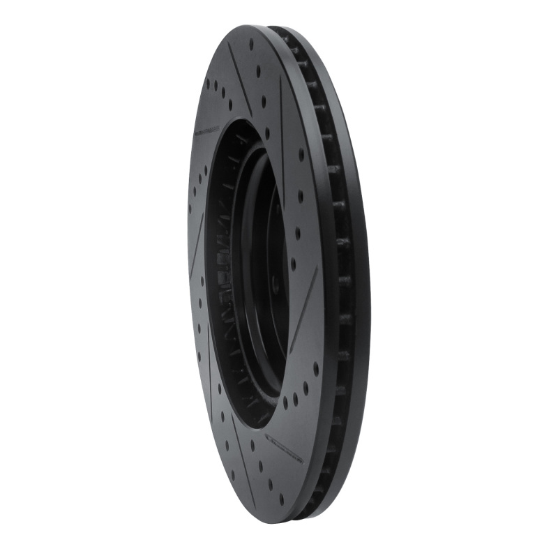 Picture of R1 15-25 Hyundai Kona EV Front Left Drilled & Slotted Black Brake Rotor