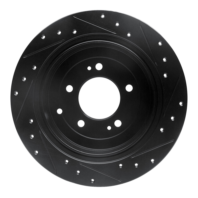 Picture of R1 16-22 Hyundai Tucson Rear Left Drilled & Slotted Black Brake Rotor