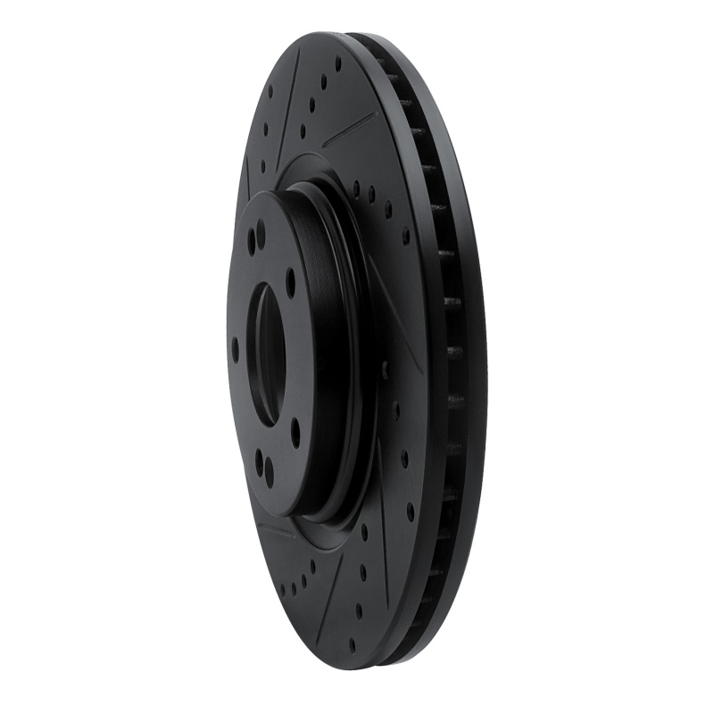 Picture of R1 15-25 Hyundai Kona EV Front Left Drilled & Slotted Black Brake Rotor