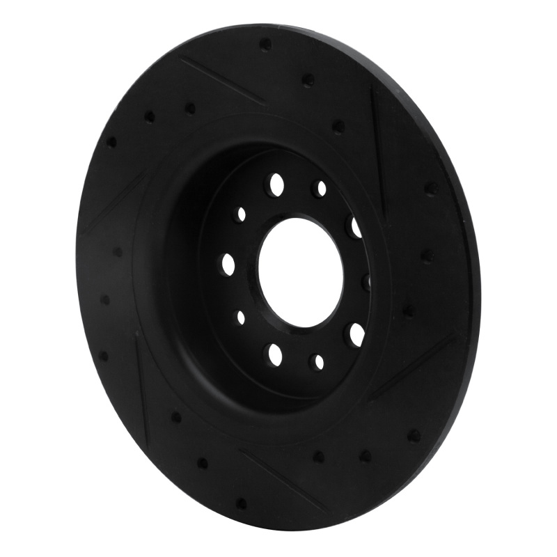 Picture of R1 14-19 Fiat 500L Rear Left Drilled & Slotted Black Brake Rotor