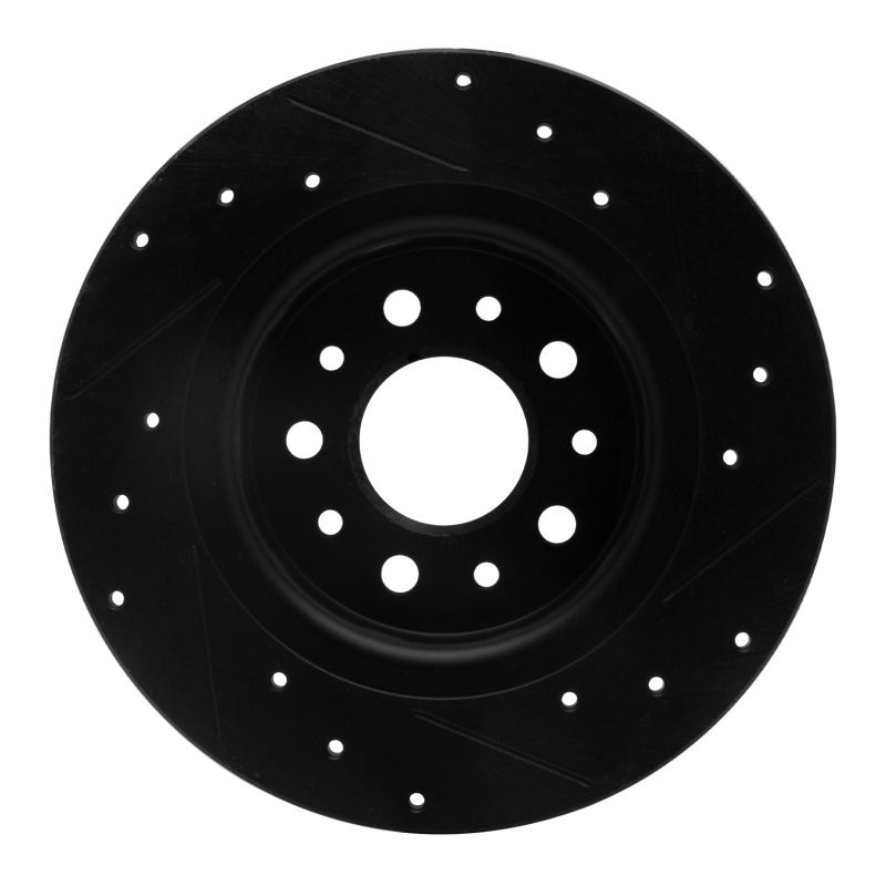 Picture of R1 14-19 Fiat 500L Rear Left Drilled & Slotted Black Brake Rotor