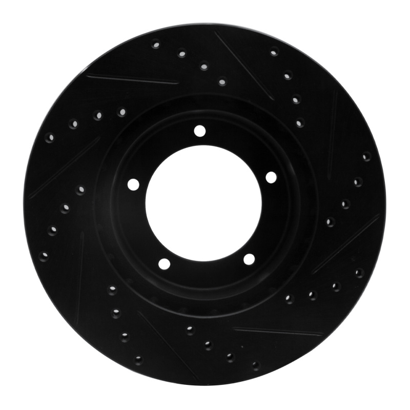 Picture of R1 90-16 Land Rover Defender 90 Front Left Drilled & Slotted Black Brake Rotor
