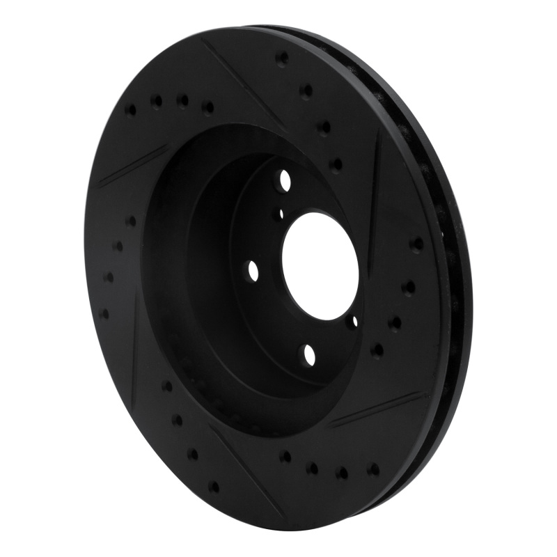 Picture of R1 90-01 Subaru Impreza Front Left Drilled & Slotted Black Brake Rotor
