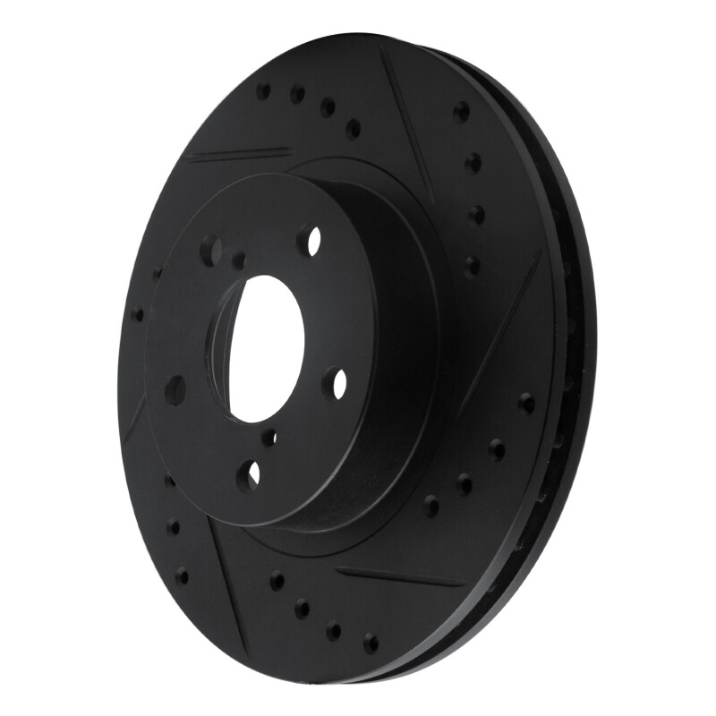 Picture of R1 90-01 Subaru Impreza Front Right Drilled & Slotted Black Brake Rotor