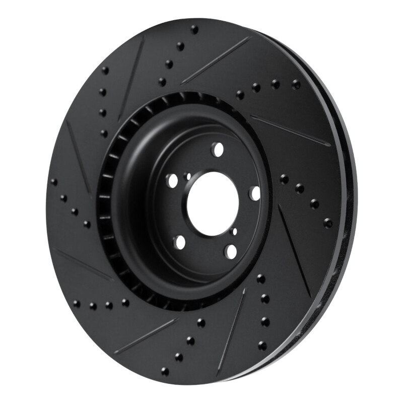 Picture of R1 03-25 Subaru Impreza Front Right Drilled & Slotted Black Brake Rotor