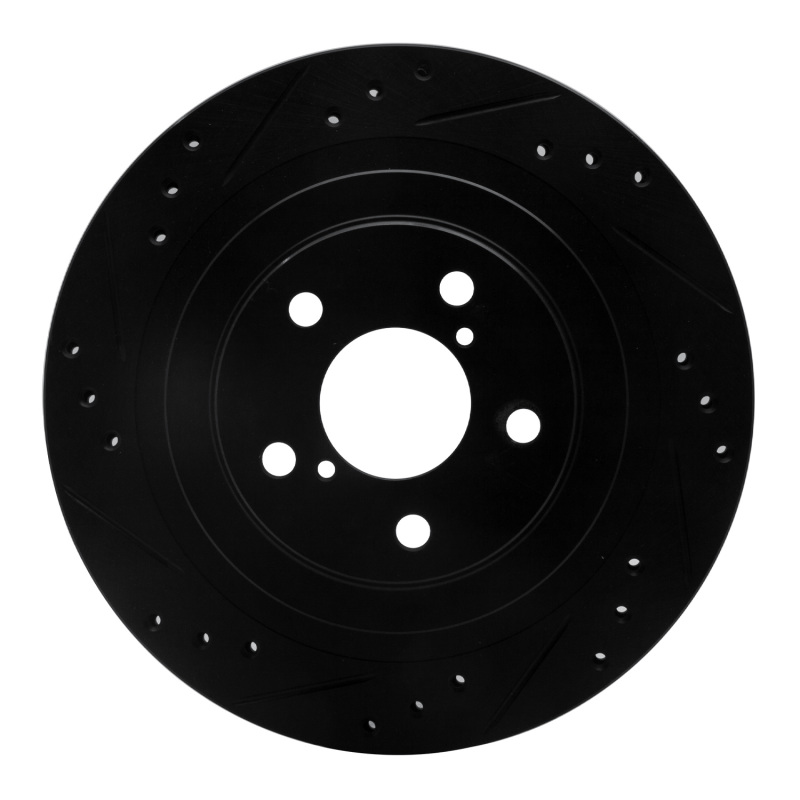 Picture of R1 05-09 Subaru Legacy Rear Left Drilled & Slotted Black Brake Rotor