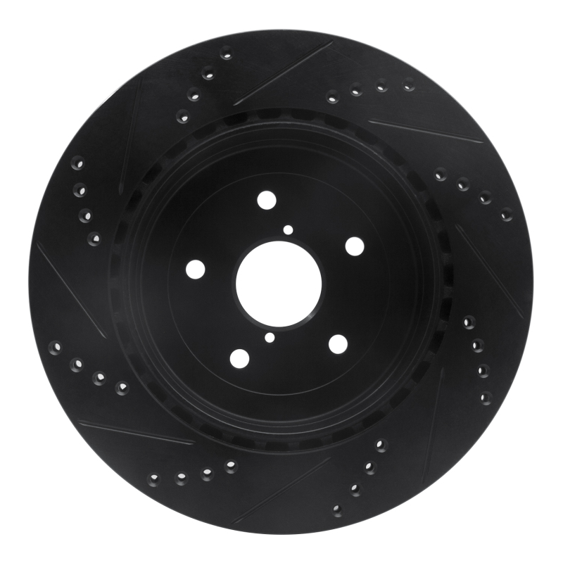 Picture of R1 05-07 Subaru Impreza Rear Right Drilled & Slotted Black Brake Rotor